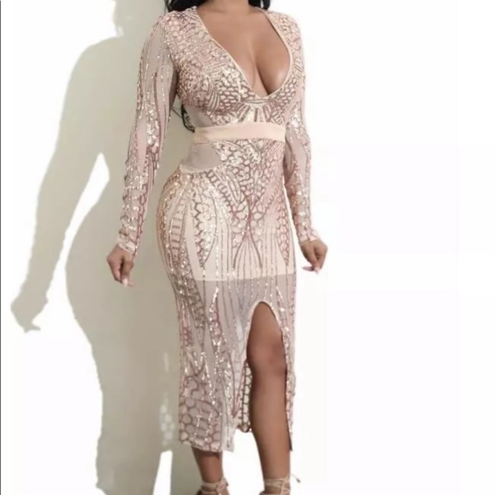 Rose gold sequin dress